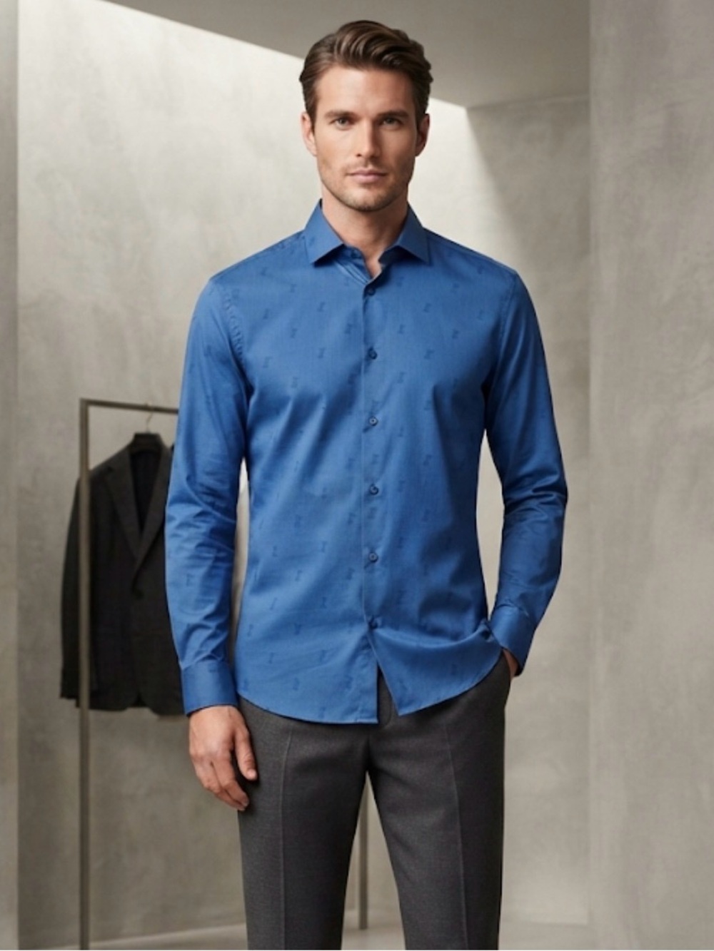Versace Royal Blue Long-Sleeve Dress Shirt